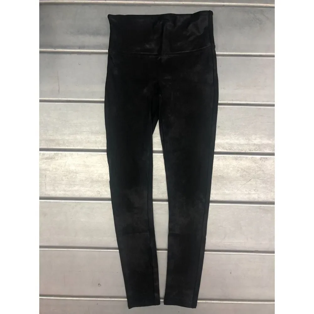 Spanx Leggings Womens Medium Petite Black High Waist Faux Leather Workout Yoga‎